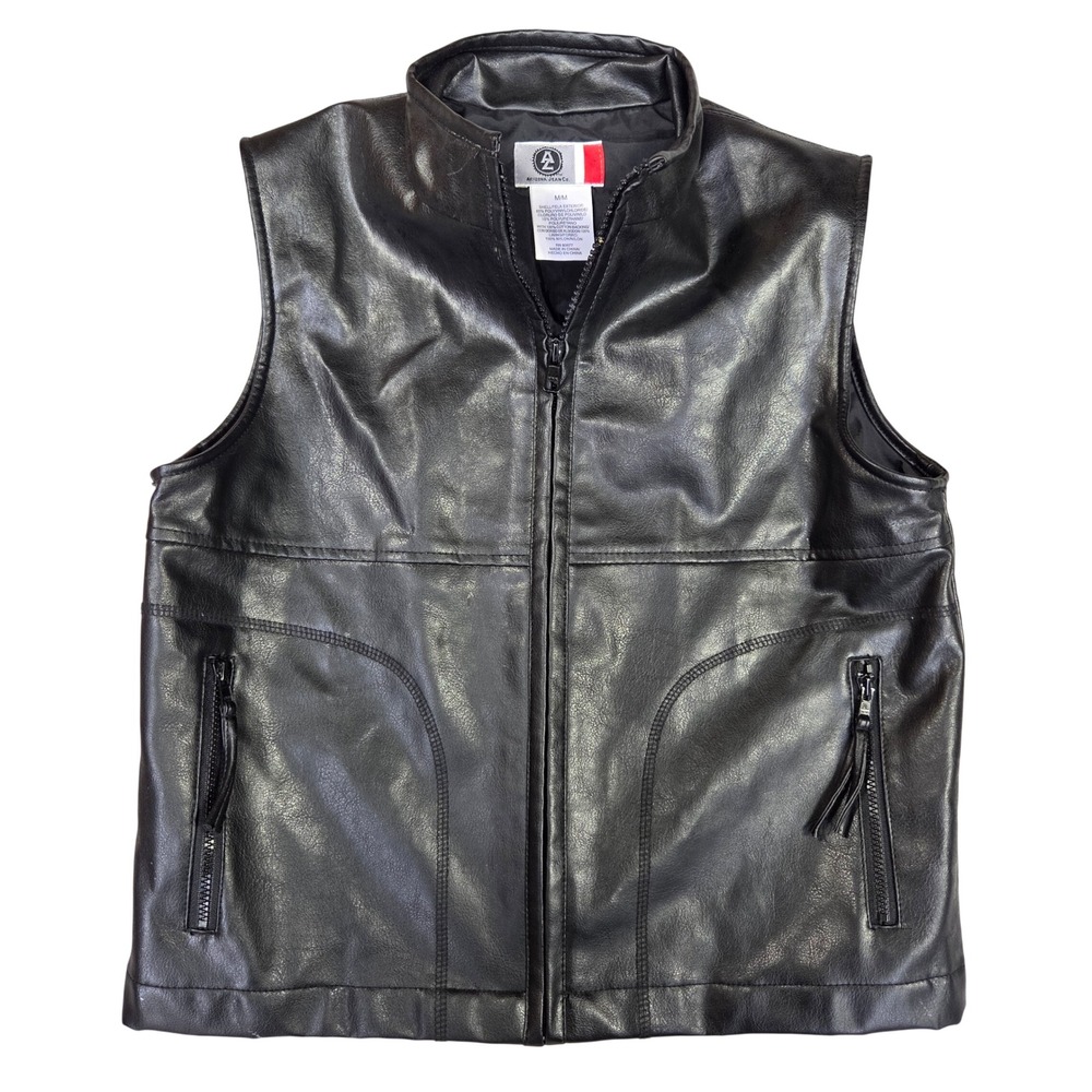 Arizona Jean Co Womens Black Faux Leather Moto Vest Zip Up Mock Neck M Y2k 2000s
